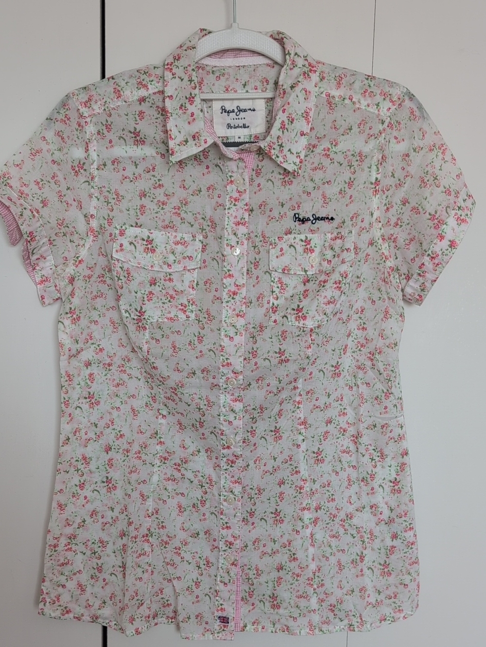 Pepe Jeans Lightweight White Shirt with Pink & Green Floral Print